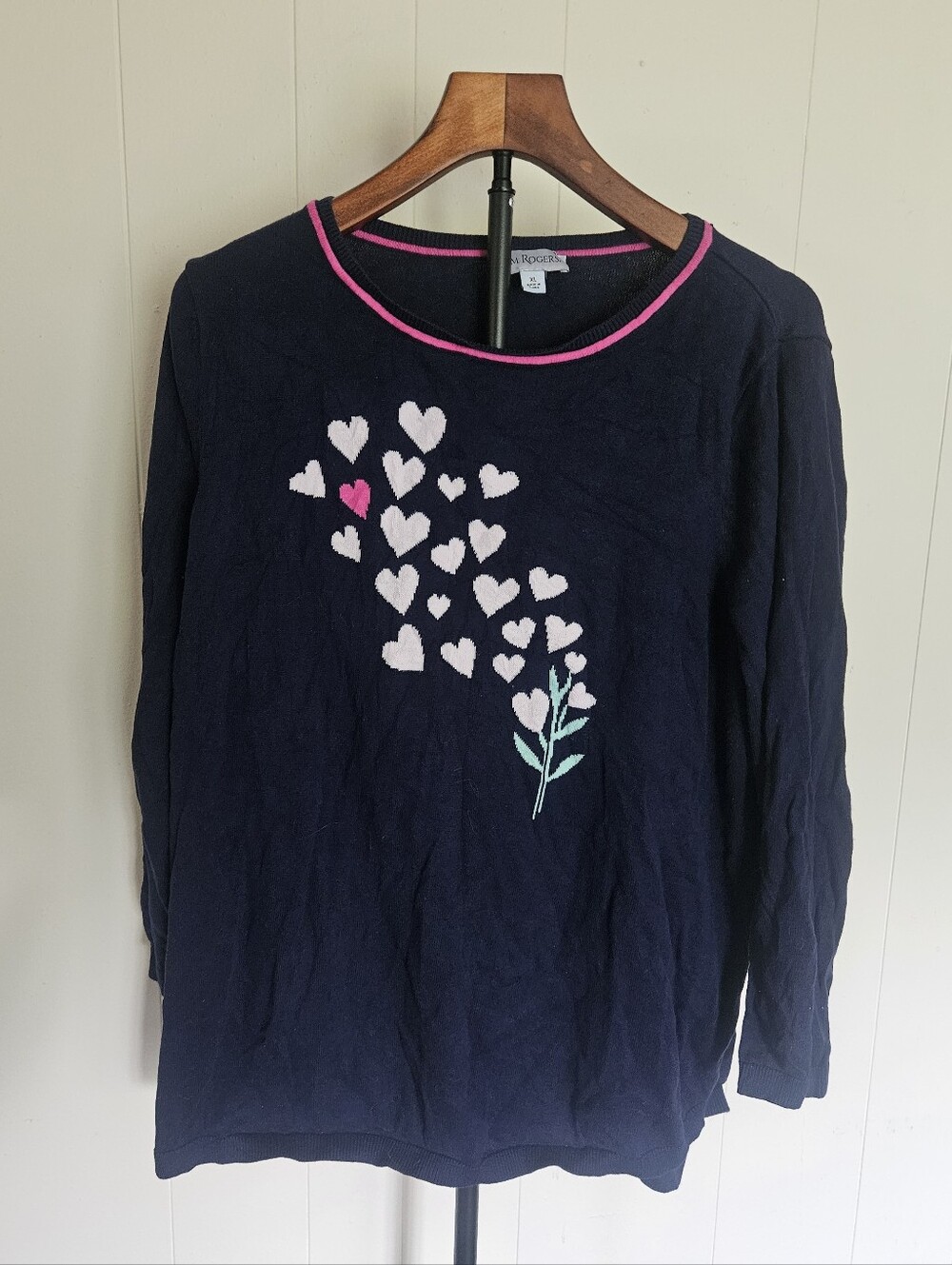 Kim Rogers Navy Blue Heart Sweater Size XL